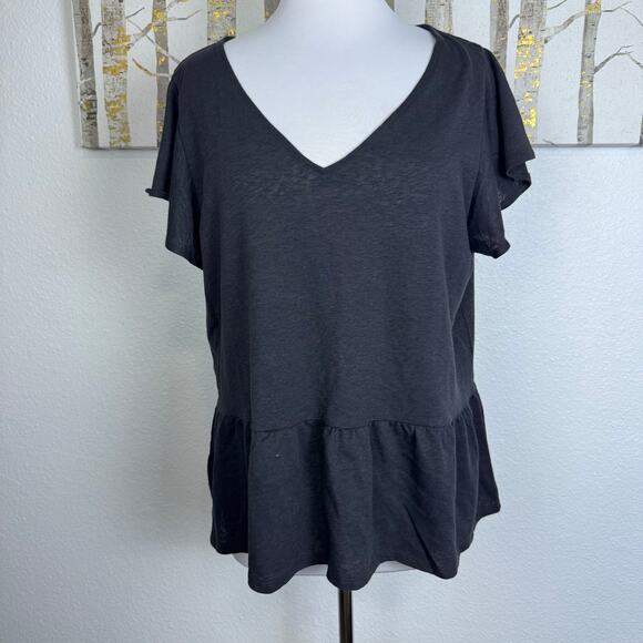 NWT Loft Outlet Cotton Drop Waist Peplum V Neck Top Black XL - Picture 1 of 6